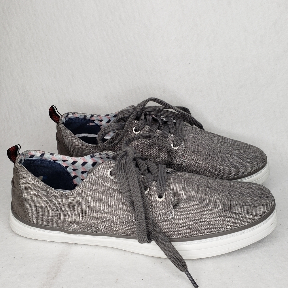 Ben Sherman Mens Gray Linen Look Lace Up Sneakers Sz 8